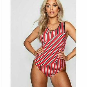NWOT BooHoo Striped Sleeveless Bodysuit Size 18